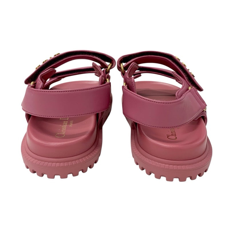 クリスチャンディオール CHRISTIAN DIOR DIORACT サンダル 靴 シューズ レザー ピンク ゴールド 未使用 ベルクロストラップ ロゴ