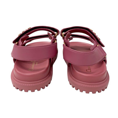 クリスチャンディオール CHRISTIAN DIOR DIORACT サンダル 靴 シューズ レザー ピンク ゴールド 未使用 ベルクロストラップ ロゴ