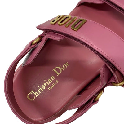クリスチャンディオール CHRISTIAN DIOR DIORACT サンダル 靴 シューズ レザー ピンク ゴールド 未使用 ベルクロストラップ ロゴ