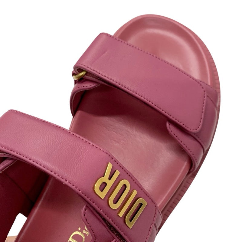クリスチャンディオール CHRISTIAN DIOR DIORACT サンダル 靴 シューズ レザー ピンク ゴールド 未使用 ベルクロストラップ ロゴ