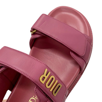 クリスチャンディオール CHRISTIAN DIOR DIORACT サンダル 靴 シューズ レザー ピンク ゴールド 未使用 ベルクロストラップ ロゴ