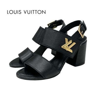 ルイヴィトン LOUIS VUITTON ホライズンライン サンダル 靴 シューズ レザー ブラック 黒 ゴールド LV金具 ストラップ