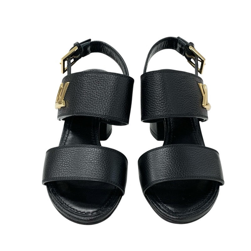 ルイヴィトン LOUIS VUITTON ホライズンライン サンダル 靴 シューズ レザー ブラック 黒 ゴールド LV金具 ストラップ