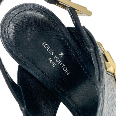 ルイヴィトン LOUIS VUITTON ホライズンライン サンダル 靴 シューズ レザー ブラック 黒 ゴールド LV金具 ストラップ