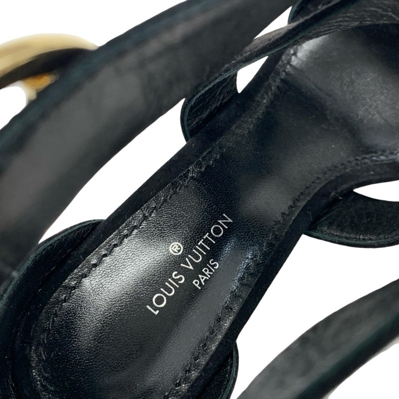ルイヴィトン LOUIS VUITTON ホライズンライン サンダル 靴 シューズ スエード ブラック 黒 ゴールド LV金具 ウェッジソール 未使用