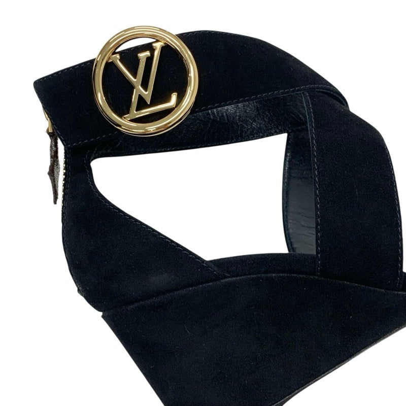 ルイヴィトン LOUIS VUITTON ホライズンライン サンダル 靴 シューズ スエード ブラック 黒 ゴールド LV金具 ウェッジソール 未使用