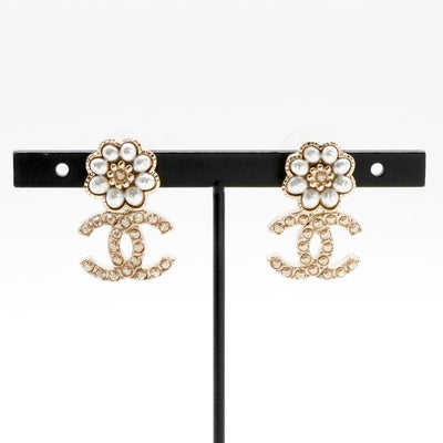 シャネル CHANEL ピアス イヤリング ゴールド ホワイト ココマーク フラワー ラインストーン