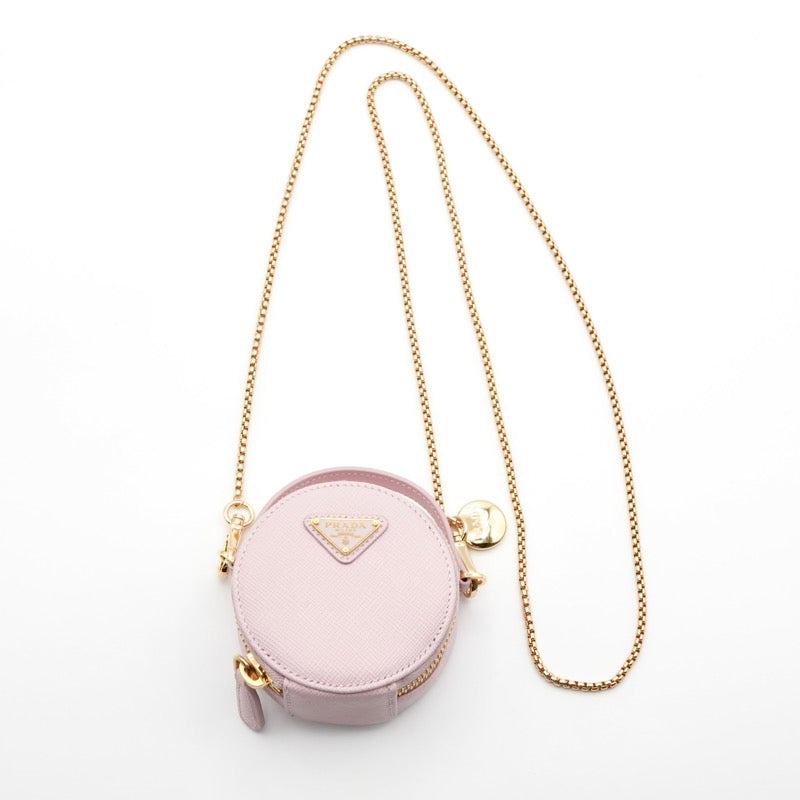 プラダ PRADA ポーチ ピンク ゴールド 未使用 トライアングルロゴ サフィアーノレザー ミニポーチ チャーム ケース