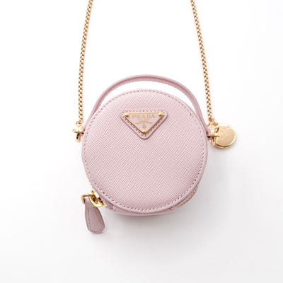 プラダ PRADA ポーチ ピンク ゴールド 未使用 トライアングルロゴ サフィアーノレザー ミニポーチ チャーム ケース