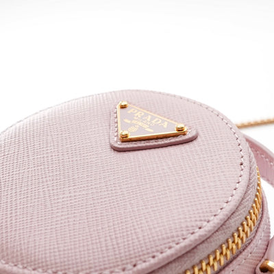 プラダ PRADA ポーチ ピンク ゴールド 未使用 トライアングルロゴ サフィアーノレザー ミニポーチ チャーム ケース