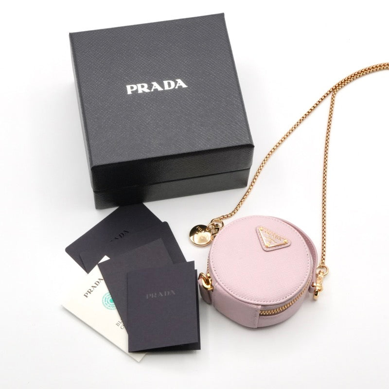 プラダ PRADA ポーチ ピンク ゴールド 未使用 トライアングルロゴ サフィアーノレザー ミニポーチ チャーム ケース