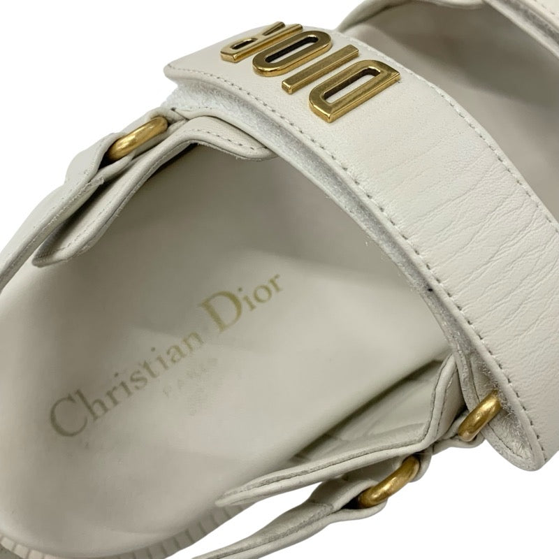 クリスチャンディオール CHRISTIAN DIOR DIORACT サンダル 靴 シューズ ラムスキン アイボリー ゴールド ロゴ ベルクロストラップ