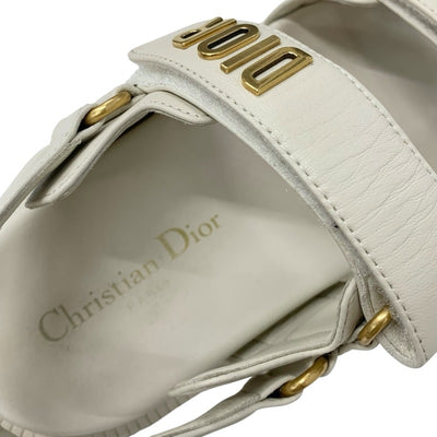 クリスチャンディオール CHRISTIAN DIOR DIORACT サンダル 靴 シューズ ラムスキン アイボリー ゴールド ロゴ ベルクロストラップ