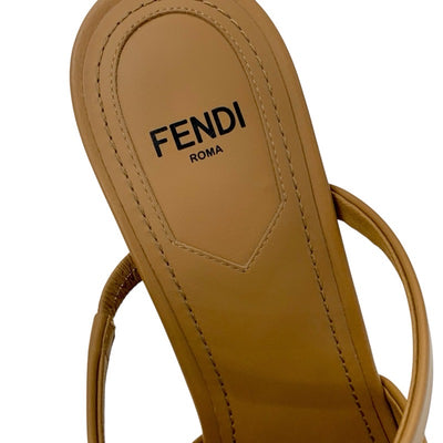 フェンディ FENDI ファースト サンダル 靴 シューズ レザー ブラウン ゴールド 未使用 ミュール メタルヒール ストラップ