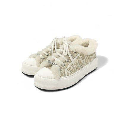 クリスチャンディオール CHRISTIAN DIOR WALK'N'DIOR スニーカー 靴 シューズ ファブリック ムートン ベージュ ホワイト ロゴ プラットフォーム
