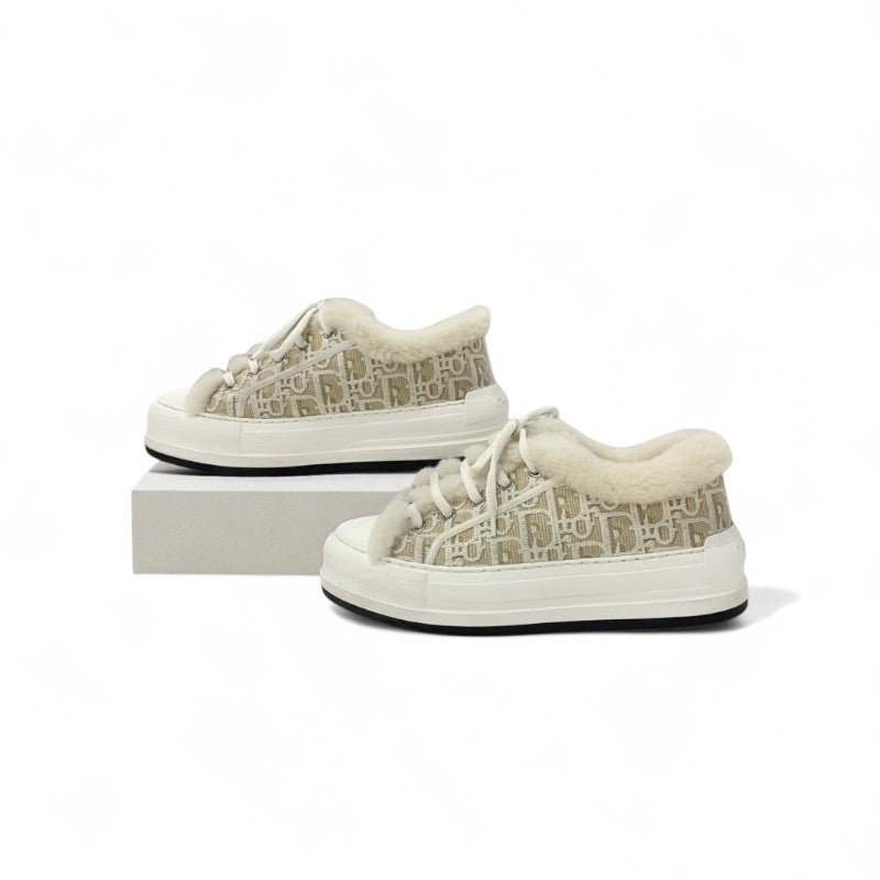 クリスチャンディオール CHRISTIAN DIOR WALK'N'DIOR スニーカー 靴 シューズ ファブリック ムートン ベージュ ホワイト ロゴ プラットフォーム