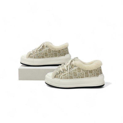 クリスチャンディオール CHRISTIAN DIOR WALK'N'DIOR スニーカー 靴 シューズ ファブリック ムートン ベージュ ホワイト ロゴ プラットフォーム