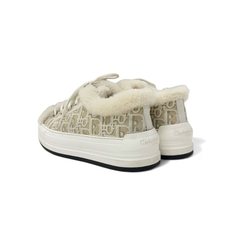 クリスチャンディオール CHRISTIAN DIOR WALK'N'DIOR スニーカー 靴 シューズ ファブリック ムートン ベージュ ホワイト ロゴ プラットフォーム