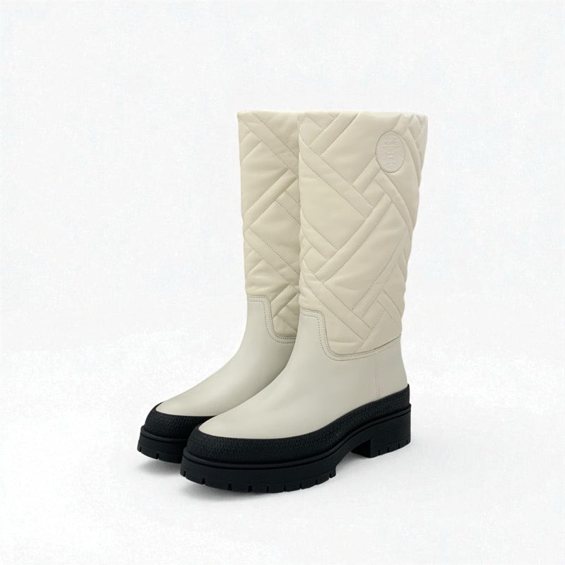 エルメス HERMES フジ ブーツ ロングブーツ 靴 シューズ レザー アイボリー エクスリブリス キルティング