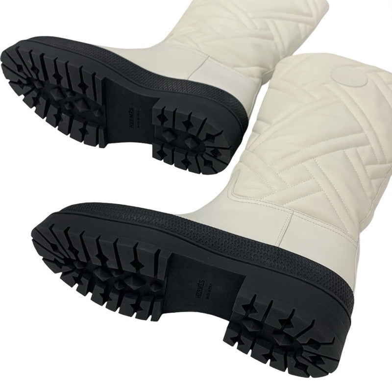 エルメス HERMES フジ ブーツ ロングブーツ 靴 シューズ レザー アイボリー エクスリブリス キルティング