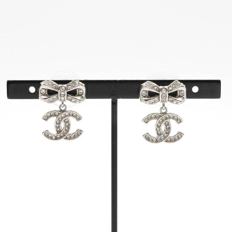 シャネル CHANEL ピアス イヤリング GP シルバー ココマーク リボン ラインストーン