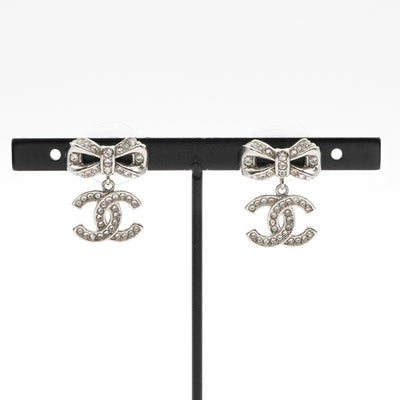 シャネル CHANEL ピアス イヤリング GP シルバー ココマーク リボン ラインストーン