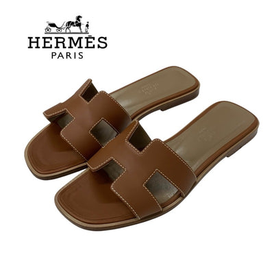 エルメス HERMES オラン サンダル 靴 シューズ レザー ブラウン フラット ミュール