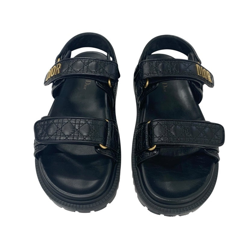 クリスチャンディオール CHRISTIAN DIOR DIORACT サンダル 靴 シューズ カーフスキン ブラック 黒 ゴールド ロゴ カナージュ キルティング スポーツサンダル フラット