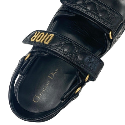 クリスチャンディオール CHRISTIAN DIOR DIORACT サンダル 靴 シューズ カーフスキン ブラック 黒 ゴールド ロゴ カナージュ キルティング スポーツサンダル フラット