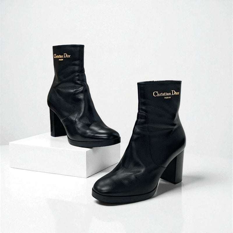 クリスチャンディオール CHRISTIAN DIOR D-Town ブーツ ショートブーツ 靴 シューズ レザー ブラック ゴールド ロゴ