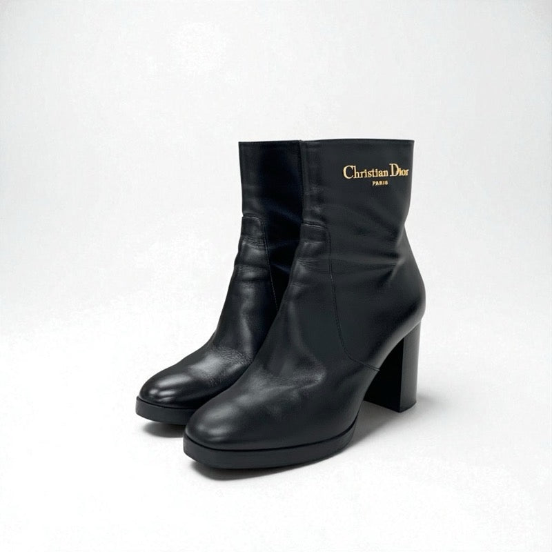 クリスチャンディオール CHRISTIAN DIOR D-Town ブーツ ショートブーツ 靴 シューズ レザー ブラック ゴールド ロゴ