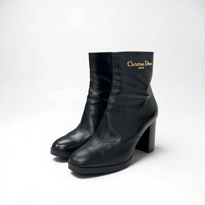 クリスチャンディオール CHRISTIAN DIOR D-Town ブーツ ショートブーツ 靴 シューズ レザー ブラック ゴールド ロゴ