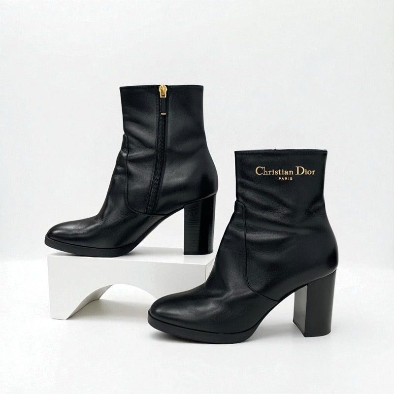 クリスチャンディオール CHRISTIAN DIOR D-Town ブーツ ショートブーツ 靴 シューズ レザー ブラック ゴールド ロゴ