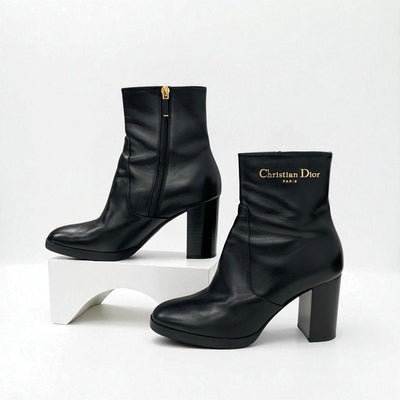 クリスチャンディオール CHRISTIAN DIOR D-Town ブーツ ショートブーツ 靴 シューズ レザー ブラック ゴールド ロゴ