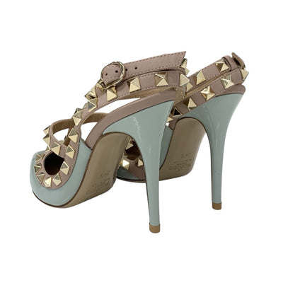 ヴァレンティノ VALENTINO パンプス 靴 シューズ パテント レザー ライトブルー ピンクベージュ ゴールド ロックスタッズ ストラップ