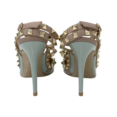 ヴァレンティノ VALENTINO パンプス 靴 シューズ パテント レザー ライトブルー ピンクベージュ ゴールド ロックスタッズ ストラップ