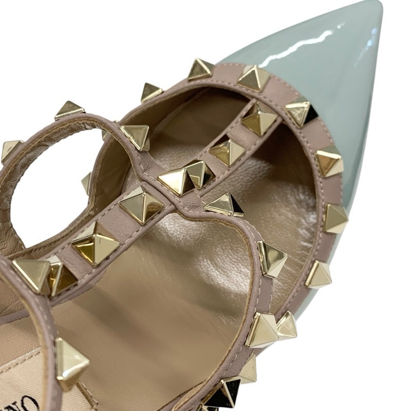 ヴァレンティノ VALENTINO パンプス 靴 シューズ パテント レザー ライトブルー ピンクベージュ ゴールド ロックスタッズ ストラップ