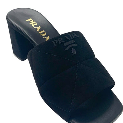 プラダ PRADA サンダル 靴 シューズ スエード レザー ブラック 未使用 ロゴ ビロード ミュール
