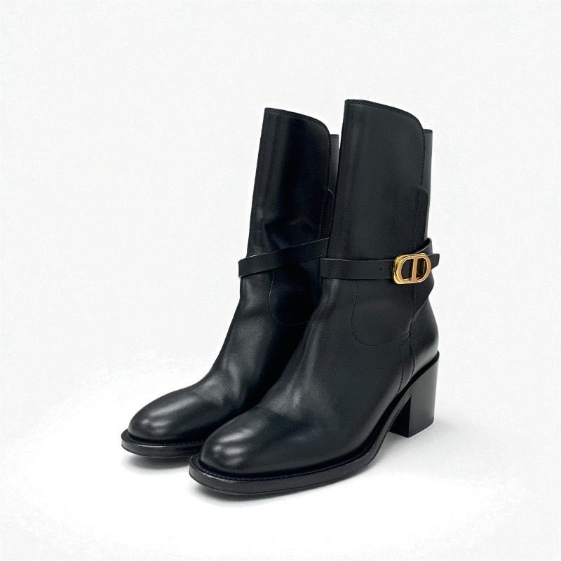 クリスチャンディオール CHRISTIAN DIOR DIOR EMPREINTE ブーツ ショートブーツ 靴 シューズ レザー ブラック 黒 ゴールド ベルト ロゴ