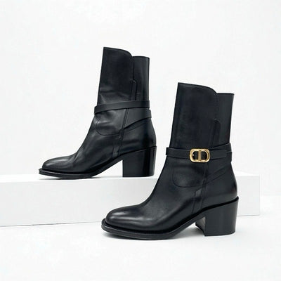 クリスチャンディオール CHRISTIAN DIOR DIOR EMPREINTE ブーツ ショートブーツ 靴 シューズ レザー ブラック 黒 ゴールド ベルト ロゴ