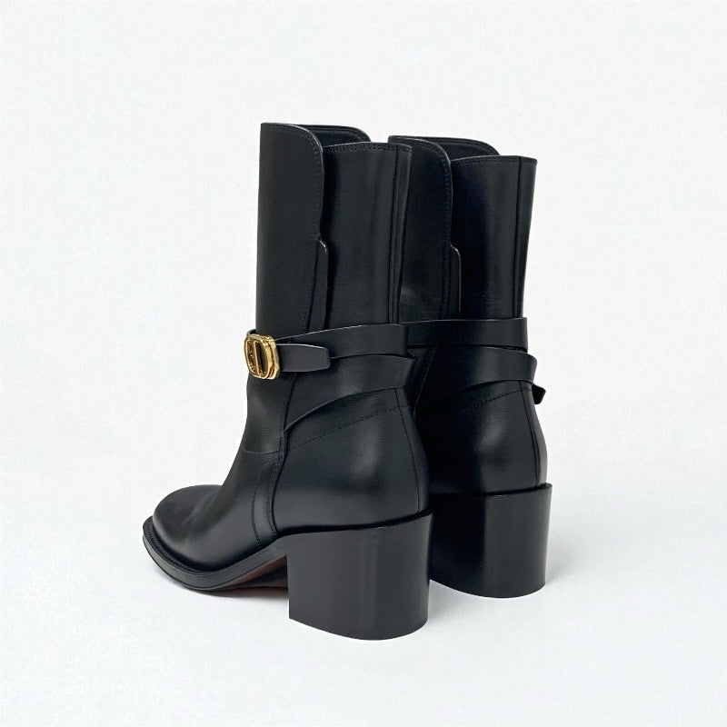 クリスチャンディオール CHRISTIAN DIOR DIOR EMPREINTE ブーツ ショートブーツ 靴 シューズ レザー ブラック 黒 ゴールド ベルト ロゴ