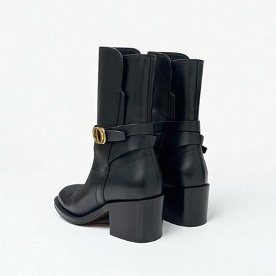 クリスチャンディオール CHRISTIAN DIOR DIOR EMPREINTE ブーツ ショートブーツ 靴 シューズ レザー ブラック 黒 ゴールド ベルト ロゴ