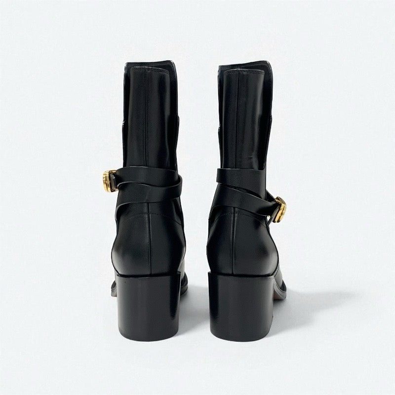 クリスチャンディオール CHRISTIAN DIOR DIOR EMPREINTE ブーツ ショートブーツ 靴 シューズ レザー ブラック 黒 ゴールド ベルト ロゴ