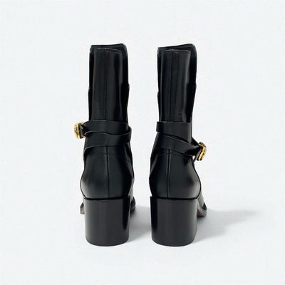 クリスチャンディオール CHRISTIAN DIOR DIOR EMPREINTE ブーツ ショートブーツ 靴 シューズ レザー ブラック 黒 ゴールド ベルト ロゴ