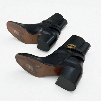 クリスチャンディオール CHRISTIAN DIOR DIOR EMPREINTE ブーツ ショートブーツ 靴 シューズ レザー ブラック 黒 ゴールド ベルト ロゴ