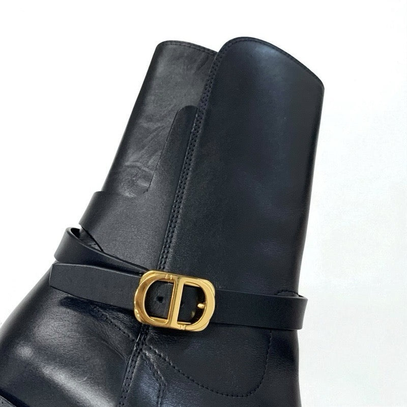 クリスチャンディオール CHRISTIAN DIOR DIOR EMPREINTE ブーツ ショートブーツ 靴 シューズ レザー ブラック 黒 ゴールド ベルト ロゴ