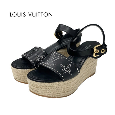 ルイヴィトン LOUIS VUITTON スターボードライン モノグラム サンダル 靴 シューズ レザー ブラック 黒 パンチング ウェッジソール ストラップ