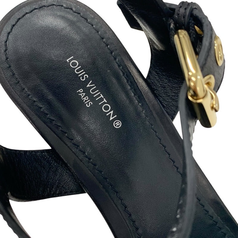 ルイヴィトン LOUIS VUITTON スターボードライン モノグラム サンダル 靴 シューズ レザー ブラック 黒 パンチング ウェッジソール ストラップ