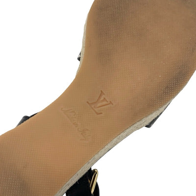 ルイヴィトン LOUIS VUITTON スターボードライン モノグラム サンダル 靴 シューズ レザー ブラック 黒 パンチング ウェッジソール ストラップ