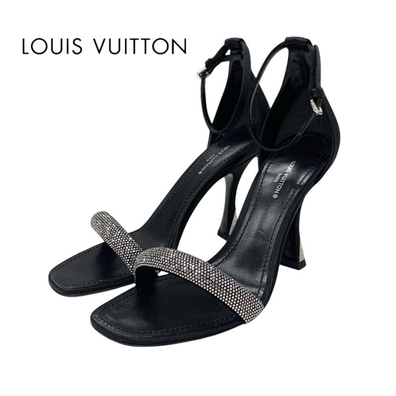 ルイヴィトン LOUIS VUITTON アピールライン サンダル 靴 シューズ サテン ブラック 黒 未使用 ラインストーン アンクルストラップ パーティーシューズ
